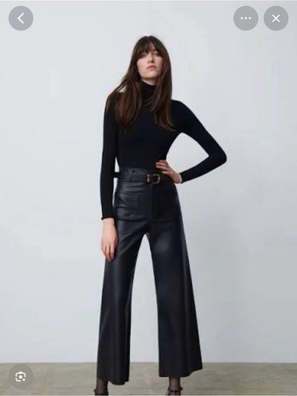 ZARA Womens Marine Black Faux Leather Wide-Leg Patch Pockets Pants Sz 2 NWT